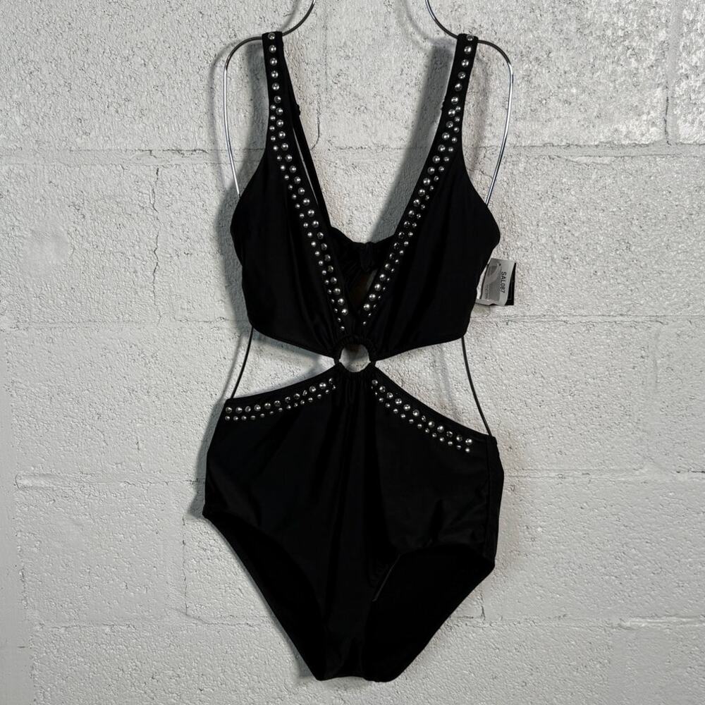 Bar Iii Women's Tell Me About It Stud One-Piece Swimsuit black L
